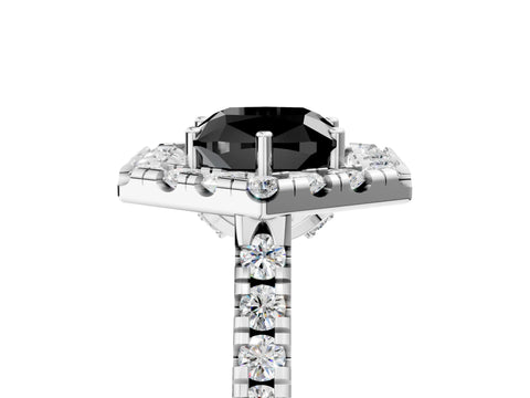 White gold Hexagonal Halo Fancy Black Cushion Cut Diamond Pavé Band with Four-Prong Setting_5