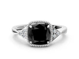 White gold Hexagonal Halo Fancy Black Cushion Cut Diamond Solitaire with Pavé Band and Four-Prong Setting_15