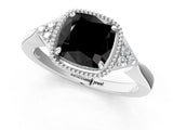 White gold Hexagonal Halo Fancy Black Cushion Cut Diamond Solitaire with Pavé Band and Four-Prong Setting_16