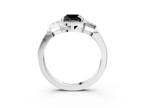 White gold Hexagonal Halo Fancy Black Cushion Cut Diamond Solitaire with Pavé Band and Four-Prong Setting_18