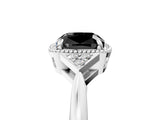 White gold Hexagonal Halo Fancy Black Cushion Cut Diamond Solitaire with Pavé Band and Four-Prong Setting_20