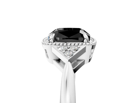 White gold Hexagonal Halo Fancy Black Cushion Cut Diamond Solitaire with Pavé Band and Four-Prong Setting_20