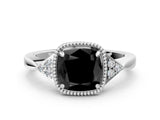 White gold Hexagonal Halo Fancy Black Cushion Cut Diamond Solitaire with Pavé Band and Four-Prong Setting_21