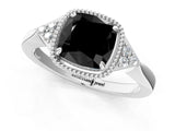 White gold Hexagonal Halo Fancy Black Cushion Cut Diamond Solitaire with Pavé Band and Four-Prong Setting_22