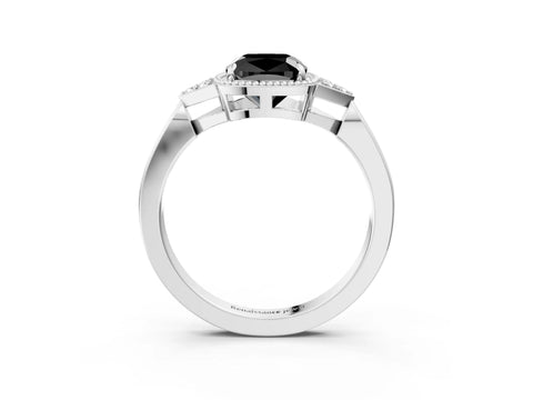 White gold Hexagonal Halo Fancy Black Cushion Cut Diamond Solitaire with Pavé Band and Four-Prong Setting_24