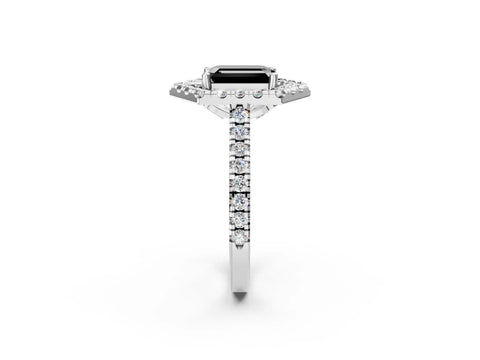 White gold Hexagonal Halo Fancy Black Emerald Cut Diamond Pavé Band with Four-Prong Setting_2