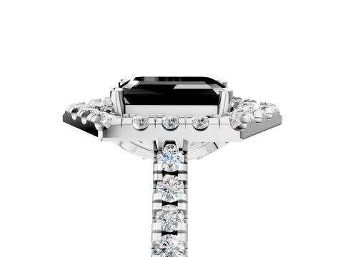White gold Hexagonal Halo Fancy Black Emerald Cut Diamond Pavé Band with Four-Prong Setting_5