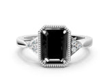 White gold Hexagonal Halo Fancy Black Emerald Cut Diamond Solitaire with Pavé Band and Four-Prong Setting_15