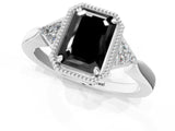 White gold Hexagonal Halo Fancy Black Emerald Cut Diamond Solitaire with Pavé Band and Four-Prong Setting_16