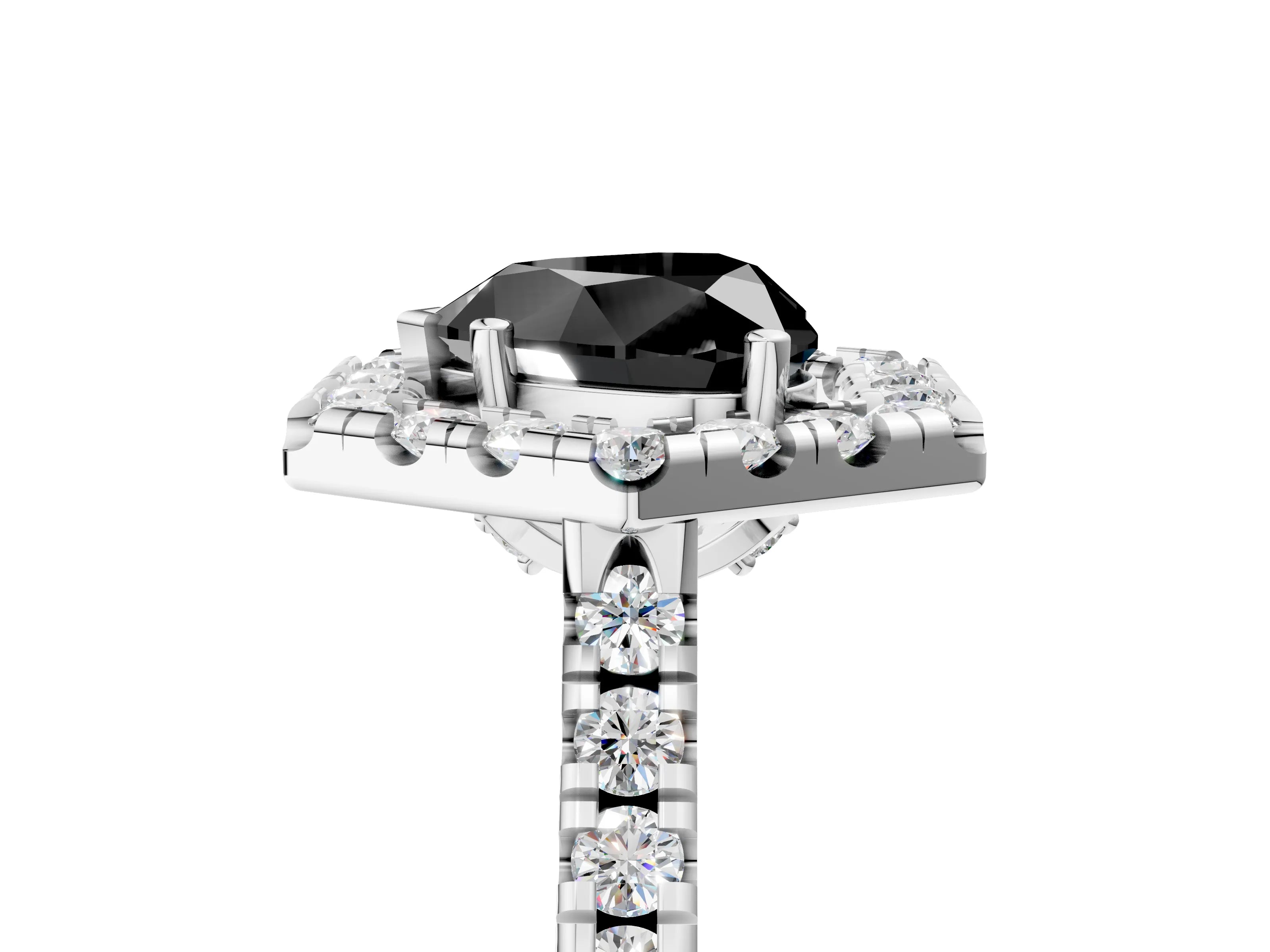 White gold Hexagonal Halo Fancy Black Heart Cut Diamond Pavé Band with Four-Prong Setting_5