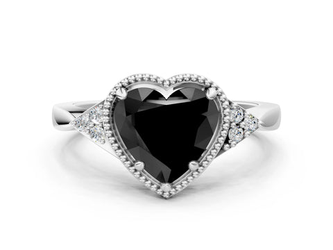 White gold Hexagonal Halo Fancy Black Heart Cut Diamond Solitaire with Pavé Band and Four-Prong Setting_15