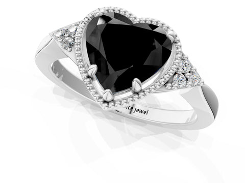 White gold Hexagonal Halo Fancy Black Heart Cut Diamond Solitaire with Pavé Band and Four-Prong Setting_16