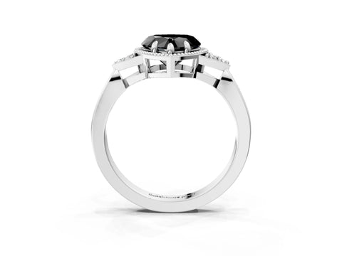 White gold Hexagonal Halo Fancy Black Heart Cut Diamond Solitaire with Pavé Band and Four-Prong Setting_18