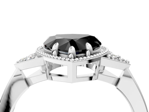 White gold Hexagonal Halo Fancy Black Heart Cut Diamond Solitaire with Pavé Band and Four-Prong Setting_19