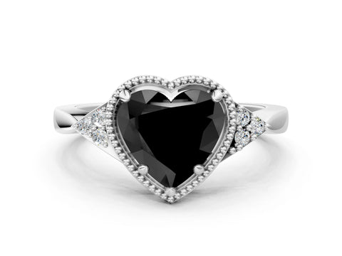 White gold Hexagonal Halo Fancy Black Heart Cut Diamond Solitaire with Pavé Band and Four-Prong Setting_3