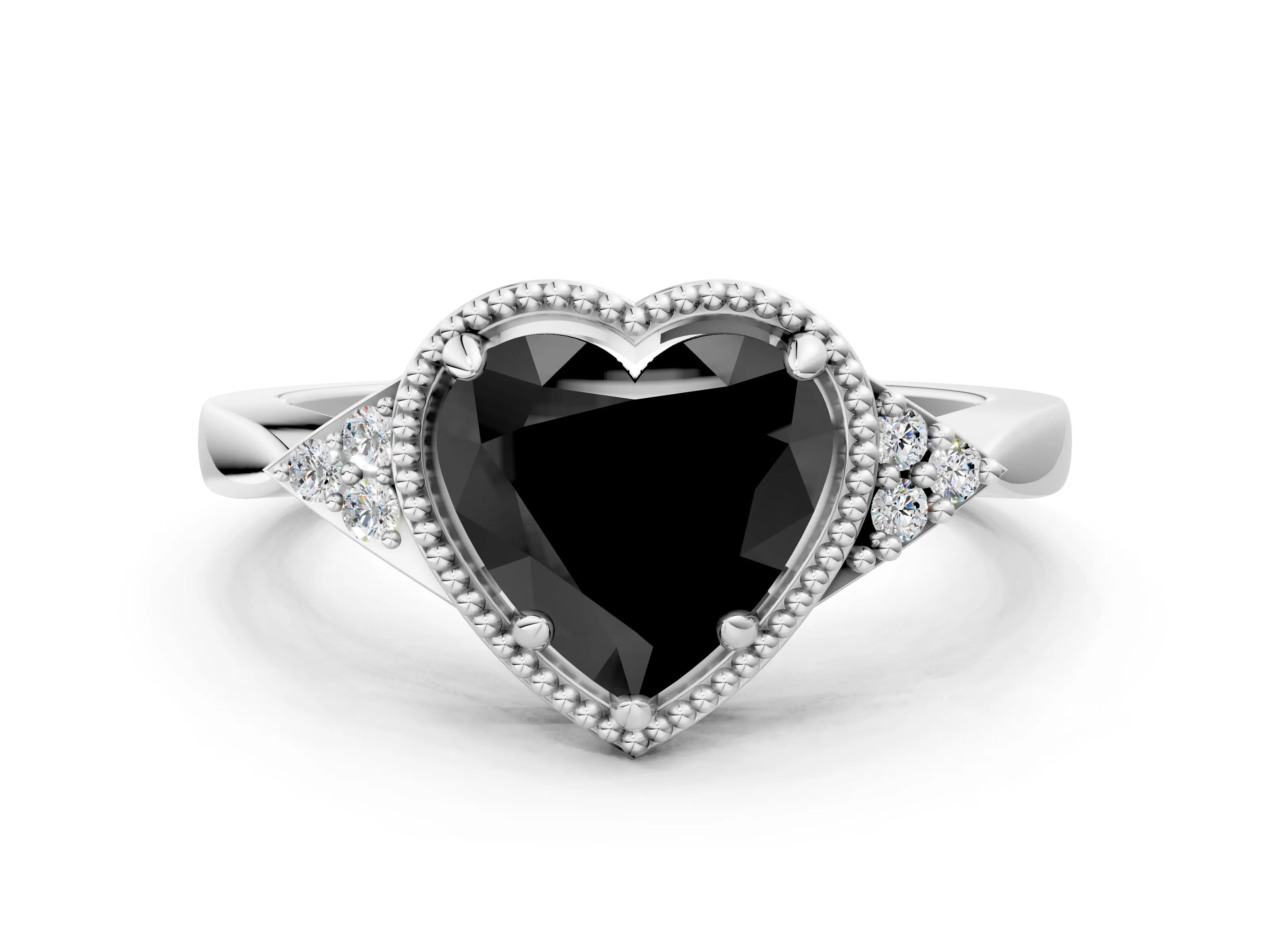 White gold Hexagonal Halo Fancy Black Heart Cut Diamond Solitaire with Pavé Band and Four-Prong Setting_3