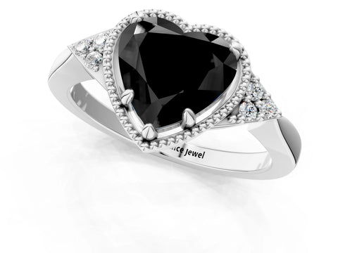 White gold Hexagonal Halo Fancy Black Heart Cut Diamond Solitaire with Pavé Band and Four-Prong Setting_4
