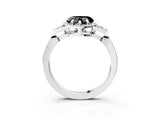 White gold Hexagonal Halo Fancy Black Heart Cut Diamond Solitaire with Pavé Band and Four-Prong Setting_6