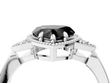 White gold Hexagonal Halo Fancy Black Heart Cut Diamond Solitaire with Pavé Band and Four-Prong Setting_7