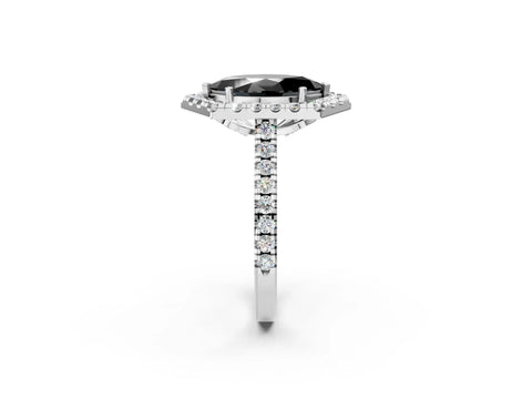 White gold Hexagonal Halo Fancy Black Marquise Cut Diamond Pavé Band with Four-Prong Setting_2
