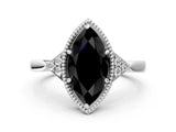 White gold Hexagonal Halo Fancy Black Marquise Cut Diamond Solitaire with Pavé Band and Four-Prong Setting_15
