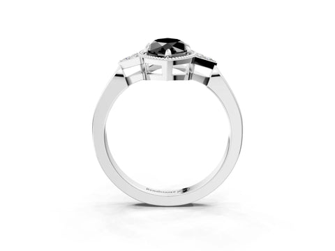 White gold Hexagonal Halo Fancy Black Marquise Cut Diamond Solitaire with Pavé Band and Four-Prong Setting_18
