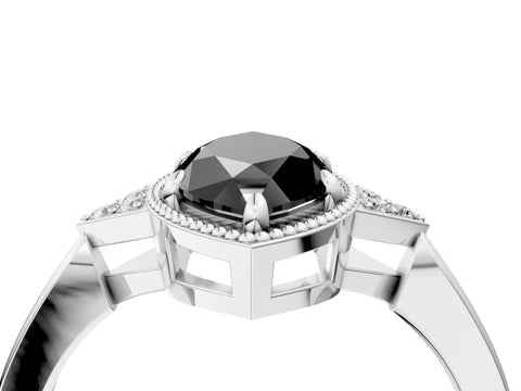 White gold Hexagonal Halo Fancy Black Marquise Cut Diamond Solitaire with Pavé Band and Four-Prong Setting_19