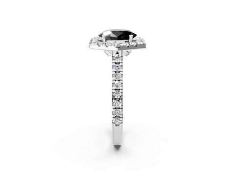 White gold Hexagonal Halo Fancy Black Oval Cut Diamond Pavé Band with Four-Prong Setting_2