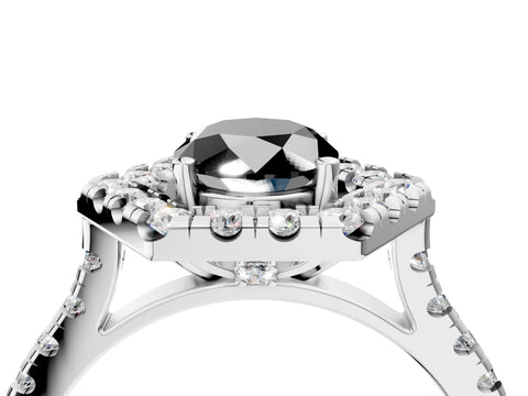 White gold Hexagonal Halo Fancy Black Oval Cut Diamond Pavé Band with Four-Prong Setting_4