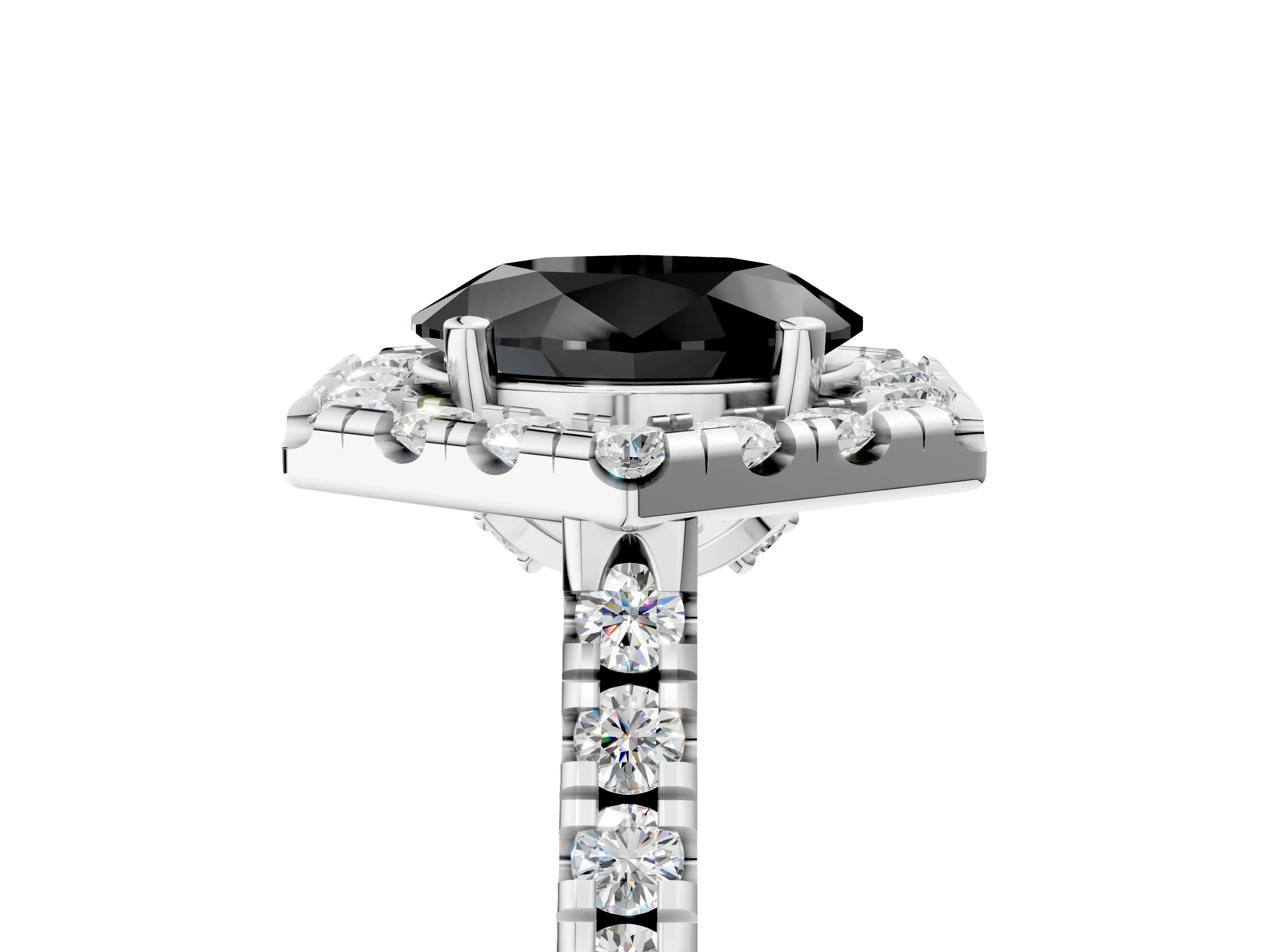 White gold Hexagonal Halo Fancy Black Oval Cut Diamond Pavé Band with Four-Prong Setting_5