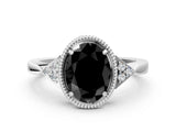 White gold Hexagonal Halo Fancy Black Oval Cut Diamond Solitaire with Pavé Band and Four-Prong Setting_15