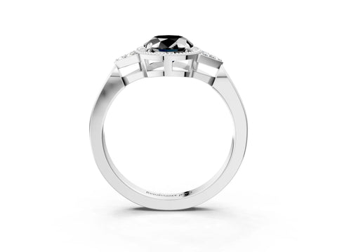 White gold Hexagonal Halo Fancy Black Oval Cut Diamond Solitaire with Pavé Band and Four-Prong Setting_18