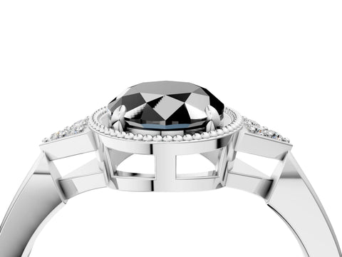 White gold Hexagonal Halo Fancy Black Oval Cut Diamond Solitaire with Pavé Band and Four-Prong Setting_19
