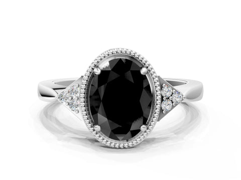 White gold Hexagonal Halo Fancy Black Oval Cut Diamond Solitaire with Pavé Band and Four-Prong Setting_3