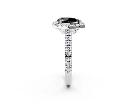 White gold Hexagonal Halo Fancy Black Pear Cut Diamond Pavé Band with Four-Prong Setting_2