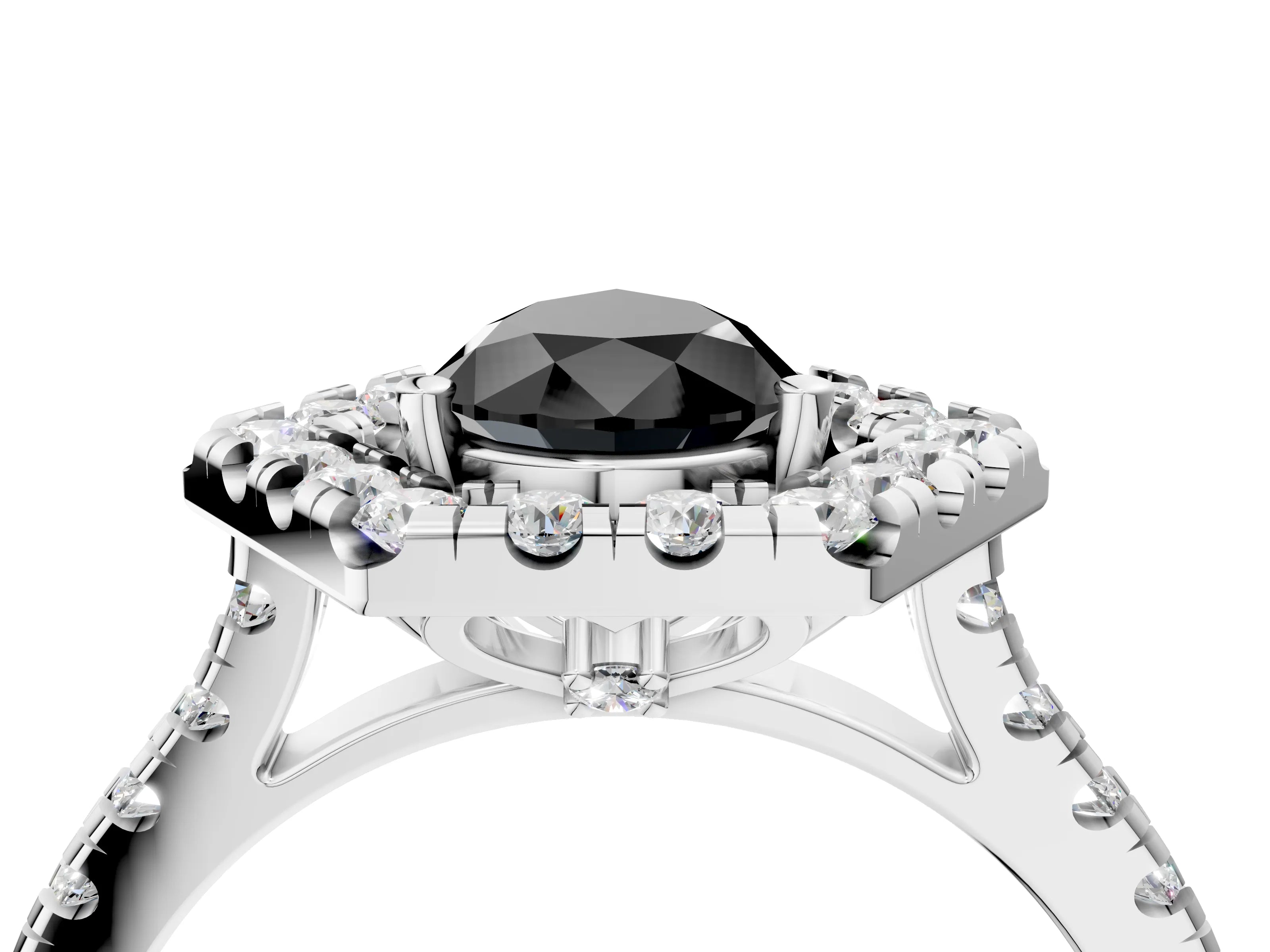White gold Hexagonal Halo Fancy Black Pear Cut Diamond Pavé Band with Four-Prong Setting_4