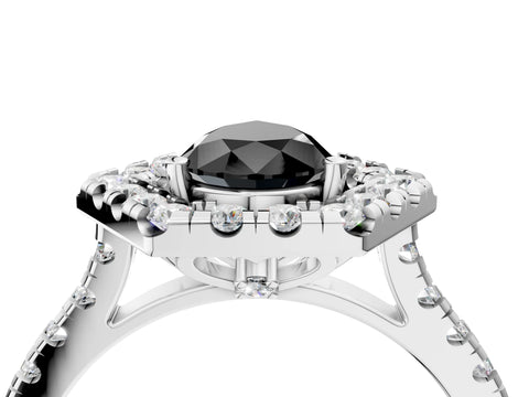 White gold Hexagonal Halo Fancy Black Pear Cut Diamond Pavé Band with Four-Prong Setting_4