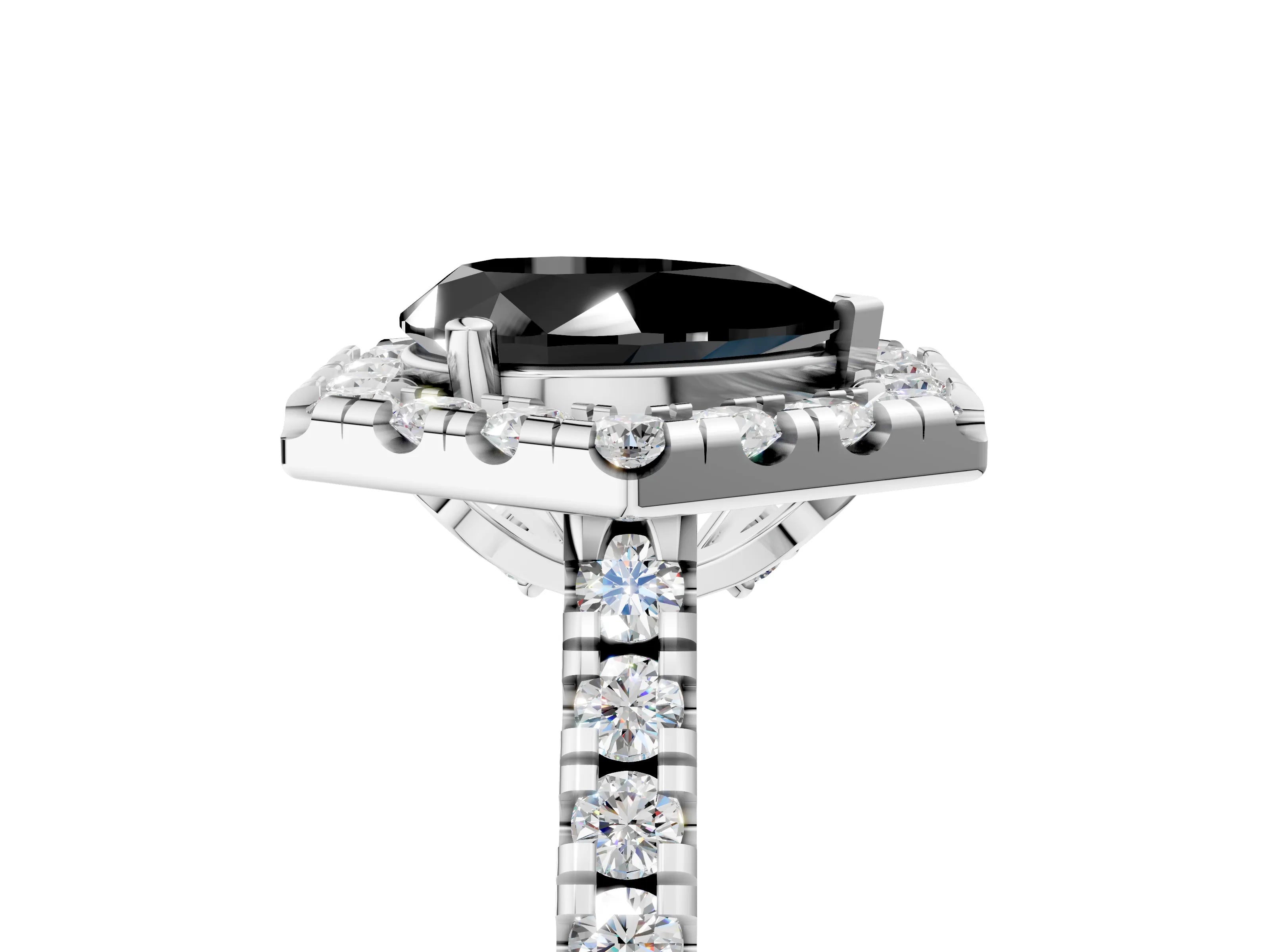 White gold Hexagonal Halo Fancy Black Pear Cut Diamond Pavé Band with Four-Prong Setting_5