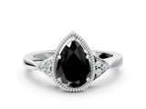 White gold Hexagonal Halo Fancy Black Pear Cut Diamond Solitaire with Pavé Band and Four-Prong Setting_15