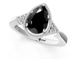 White gold Hexagonal Halo Fancy Black Pear Cut Diamond Solitaire with Pavé Band and Four-Prong Setting_16