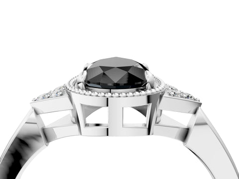 White gold Hexagonal Halo Fancy Black Pear Cut Diamond Solitaire with Pavé Band and Four-Prong Setting_19