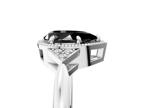 White gold Hexagonal Halo Fancy Black Pear Cut Diamond Solitaire with Pavé Band and Four-Prong Setting_8