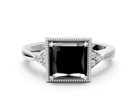 White gold Hexagonal Halo Fancy Black Princess Cut Diamond Solitaire with Pavé Band and Four-Prong Setting_15