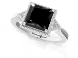 White gold Hexagonal Halo Fancy Black Princess Cut Diamond Solitaire with Pavé Band and Four-Prong Setting_16
