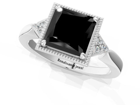 White gold Hexagonal Halo Fancy Black Princess Cut Diamond Solitaire with Pavé Band and Four-Prong Setting_16