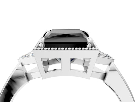 White gold Hexagonal Halo Fancy Black Princess Cut Diamond Solitaire with Pavé Band and Four-Prong Setting_19