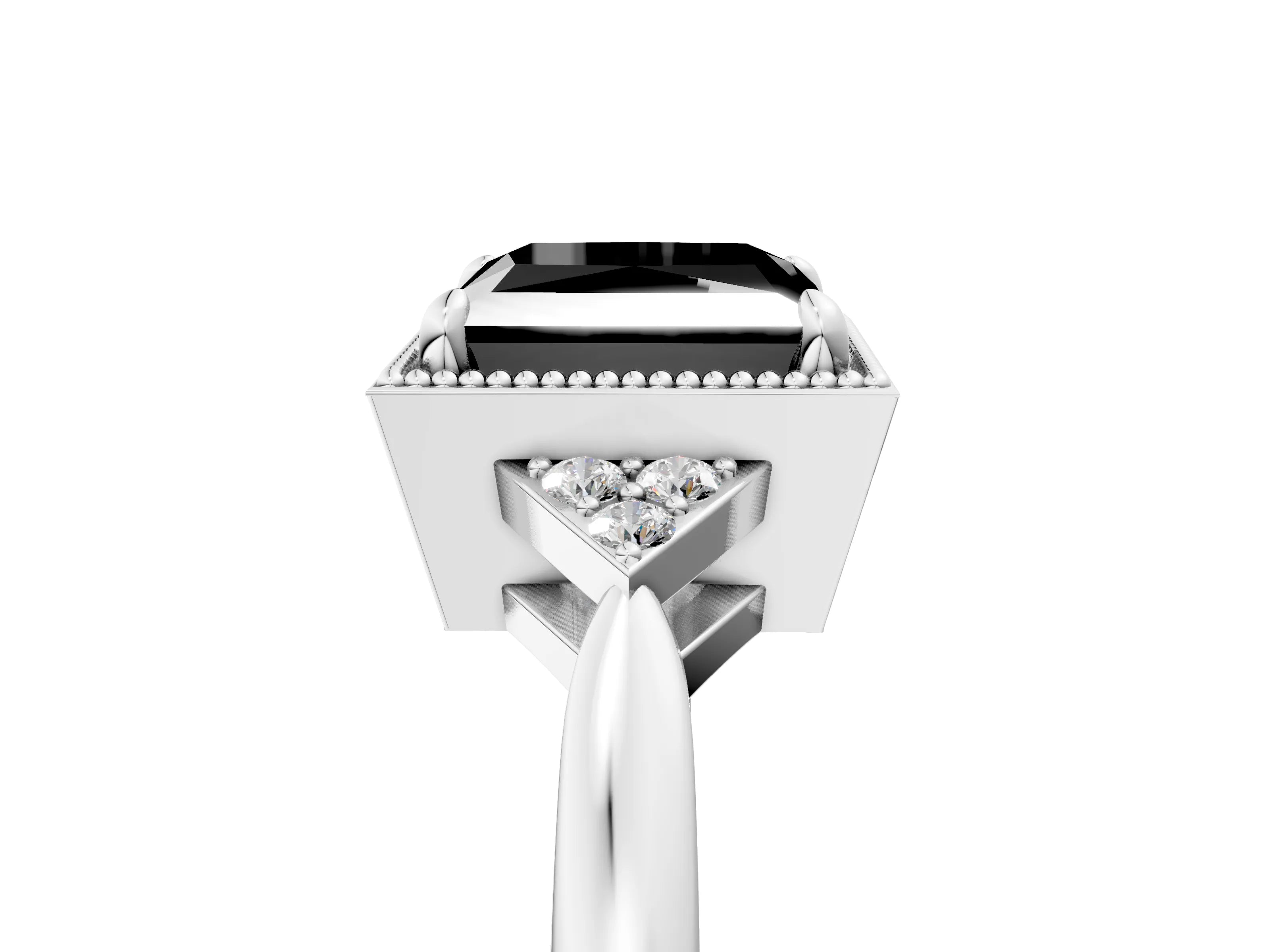 White gold Hexagonal Halo Fancy Black Princess Cut Diamond Solitaire with Pavé Band and Four-Prong Setting_20
