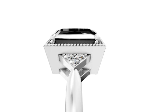 White gold Hexagonal Halo Fancy Black Princess Cut Diamond Solitaire with Pavé Band and Four-Prong Setting_8