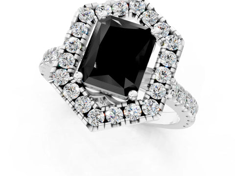 White gold Hexagonal Halo Fancy Black Radiant Cut Diamond Pavé Band with Four-Prong Setting_1