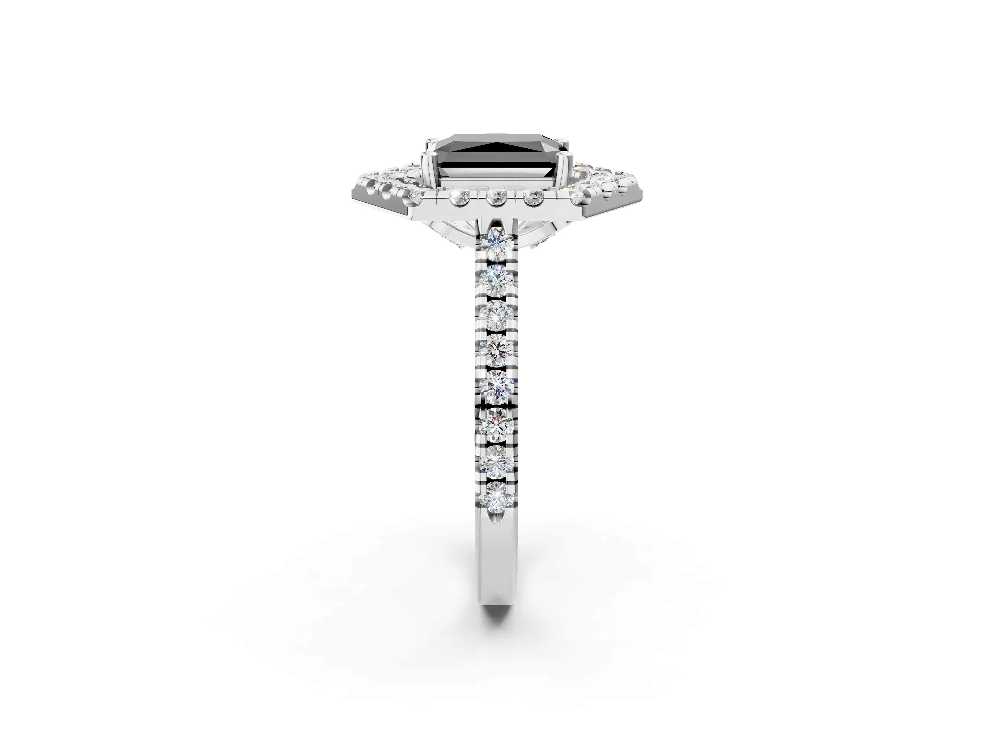 White gold Hexagonal Halo Fancy Black Radiant Cut Diamond Pavé Band with Four-Prong Setting_2